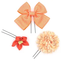 髪飾り リボン ３点セット 橙色 成人式 花 振袖 つまみ細工 前撮り ちりめん 縞 ストライプ ボーダー 造花 かんざし 簪 和装 日本製 袴 入学式 結婚式 入学式 入園式 卒園式 卒業式 七五三 オレンジ W 28 323-290 u803　Si