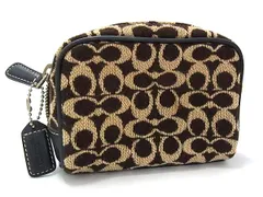 ■美品■ COACH コーチ ミニシグネチャー キャンバス×レザー マルチポーチ マルチケース ミニポーチ 小物入れ ブラウン系 DJ1289