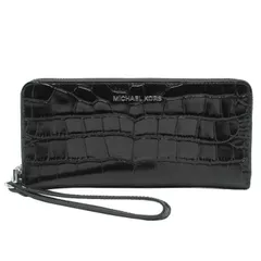 マイケルコース 長財布クロコ調型押しレザー ラウンドジップ パスケース付き リストレット付き 32F4SJ6T3E BLACK ブティック レディース