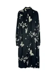 【美品】HANAE MORI　花柄ウールワンピース　上品エレガンス　紺　M 美品】HANAE MORI 花柄ウールワンピース 上品エレガンス 紺 M