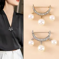 ブローチ 月 パール キルトピン ストールピン スカーフ留め 安全ピン サークル ワンポイント マフラー ストール シンプル ママスーツ(メール便送料無料)