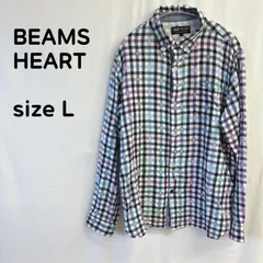 ［ビームスハート］ メンズ 長袖ギンガムチェックシャツ スカル ブルー系 薄手