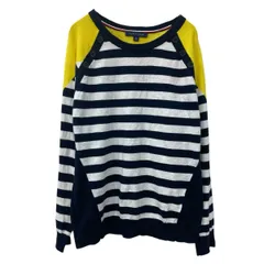 TOMMY HILFIGER コットンニット セーター XL ネイビー マルチカラー トミーヒルフィガー プルオーバー ボタン ストライプ 秋物 a710-5440