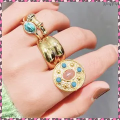 送料無料 マルチデザインリングセット指輪4点セット ターコイズリング 4ピースリング レディース 重ね付け 韓国風 アクセサリー おしゃれファッション小物 カジュアル 韓国ファッション ボリューミー 合金 組み合わせプチプラ