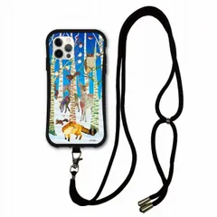 [iPhoneXS Max] スマホショルダー付 iPhone14 i-coronケース アイフォン15 14 Plus 13 Mini 12 11 スマホケース カバー ショルダーストラップ 肩掛け 斜め掛け アニマル柄 白樺と北海道の動物達