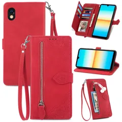 【新着商品】カードポケット 携帯カバー 財布型 カードケースマグネット 手帳 カード入れ ケース スタンド機能 SOG08 カバー SO-53C III スマホケース Ace 男女兼用（赤） 対応Xperia