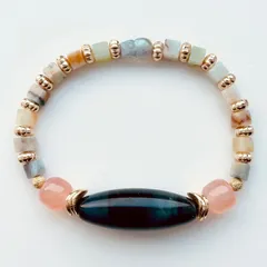 【TONE of STONE 天珠モチーフブレスレット】タイガーアイ✖️淵源瑪瑙✖️アマゾナイト✖️ラブラドライト
