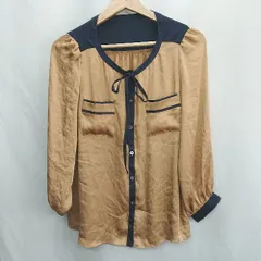 ◇ ⊂ Φ UNITED ARROWS green label relaxing 長袖 ブラウス サイズ38 キャメル系 ネイビー レディース E  【1410290048313】