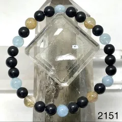 アクアマリン　ブラックシリカ　ルチル　パワーストーンブレス　内径約15cm