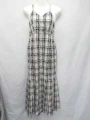 ◇ ⊇ dazzlin ダズリン チェック プリーツ ロング丈 キャミ ワンピース サイズF ライトグレー系 マルチ レディース E  【1507230013071】