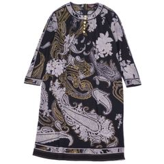 LEONARD レオナール ワンピース 42 モノトーン ペイズリー柄 長袖