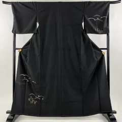 付下げ 身丈164cm 裄丈68cm L 袷 雪芝 楓 金彩 黒 化繊 優品 【中古】