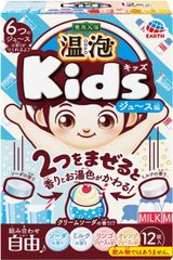 K033	温泡 Kids ジュース編 入浴剤 12錠入（4種類×3錠）子供　赤ちゃん　ソーダの香り、ミルクの香り、リンゴジュースの香り、オレンジジュースの香り　お風呂　パパやママと一緒に　お風呂嫌いのお子様に　ご褒美	4901080588111