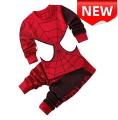 ✨新品✨スパイダーマン パジャマ 子供服 長袖 上下セット キッズ 男の子 ルームウェア 蜘蛛の巣柄 赤黒 ボーイズ 部屋着 100 100 120 130cm コットン 綿 ハロウィン コスプレ 漫画キャラクター かわいい 寝巻きのサムネイル