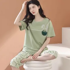 レディースパジャマ上下セット（Lサイズ/XLサイズ）ルームウェア半袖ハーフパンツ076