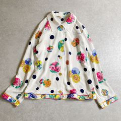 美品 レオナール カラフルフラワー×ロゴプリント ポロシャツブラウス
