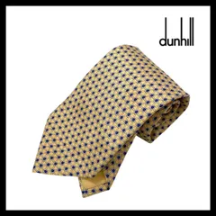 【dunhill】ネクタイ SILK/シルク 100% イエロー/黄色 ブルー/青 小紋柄 総柄 ダンヒル (MM-405)