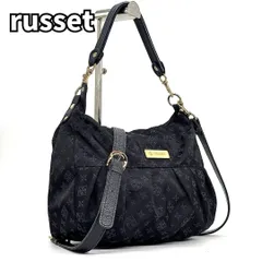 【軽やかに、品よく纏う✨】　ラシット　ショルダーバッグ 2WAY モノグラム柄 ゴールドロゴ ナイロン レザー　ネイビー