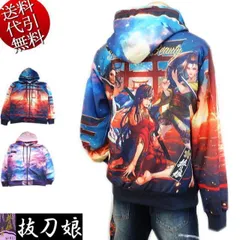 【抜刀娘】フルジップ 背面ビッグプリント ブルゾン 2XL 黒 s-1804424.jpg