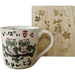 夕立窯・感謝・マグカップ（木箱入）・ふくろうC5112075