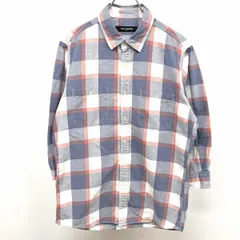 【中古】[印象BC] nano・universe ナノユニバース シャツ メンズ S ネイビー 紺×茶系×白 綿100% 7分袖 チェック×ステッチのドット柄 両胸ポケットのサムネイル