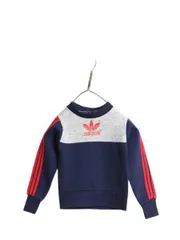 【お得なクーポン配布中!】 80s アディダス トレフォイル ロゴ プリント スウェット キッズ ベビー 60cm 70cm 古着 adidas ヴィンテージ 裏起毛 ツートン 子供 3ライン