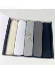 1箱 無地シフォンヘッドスカーフセット 女性用、ヘッドスカーフ(5枚ヘッドスカーフ+2個ヘアクリップ)