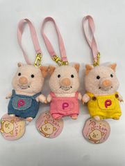 【極美品】ぷーとん　ぬいぐるみ　キーホルダー　マスコット　3体セット　内藤デザイン研究所　ぶた　ピッグ　オーバーオール　　　　　荏原町店