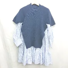 ◇ ⊂ snidel 綿混合　ドッキング ニット ストライプシャツ 長袖 膝丈 ワンピース サイズF ネイビー系 レディース E  【1410290077917】