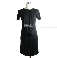 PRADA ブラック 半袖 ミニワンピース Aライン プラダ Mサイズ ウール 