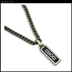 新品グッチGUCCI男女兼用チェーンネックレス ロゴプレート  シルバー925黒