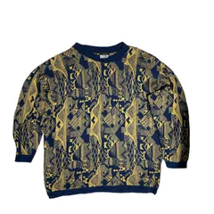 オーストラリア 3D ニット クージー COOGI 3XL セーター 総柄 マスタード 黒 メンズ 古着 長袖
