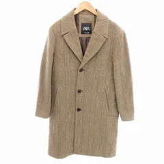 ザラ ZARA チェスターコート ジャケット グレンチェック 千鳥格子 ロング丈 M 茶 ブラウン系 /HO●