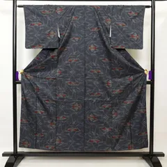 中古 紬 正絹 幾何学柄・抽象柄 袷仕立て 青・紺
