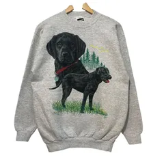 USA製 90s TULTEX スウェット 犬 プリント アニマル 灰 L タルテックス Print Sweatshirt グレー 古着
