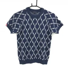 【美品】ロサーセン 半袖セーター ネイビー×ライトグレー ダイヤ柄風 カシミヤ混 ニット レディース M ゴルフウェア Rosasen