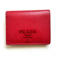 プラダ　PRADA 二つ折り財布　サフィアーノレザー　コンパクトウォレット　レッド