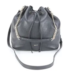 極美品 アニエスベー 巾着 レザー 2WAY ゴールド チェーン ショルダーバッグ 斜め掛け クロスボディ ブラック レディース EUE CK11-5【中古】