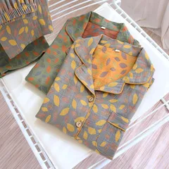 パジャマ　ガーゼパジャマ 二重 レディース　ルームウェア 綿100％ガーゼ 前開き 襟付き 長袖　長ズボン　上下セット 敏感肌用 部屋着 春夏秋冬