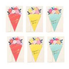 【在庫セール】MinniLove グリーティングカード 誕生日カード 感謝カード メッセージカード 6セット入 封筒付き 新居入居祝い、昇進入学祝い、ビジネスお見舞い、クリスマス、感謝の日、新年祝賀、母の日、教師の日、父の日 (花柄6セット入)