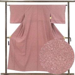 小紋 身丈154cm 裄62.5cm 前幅24cm 後幅29cm 袖丈45cm 袖幅32.5cm レディース 袷 花柄 裄Sサイズ 秋冬春用 正絹（シルク）パープル やや難 リメイク リユース リサイクル【呉服のきくや】