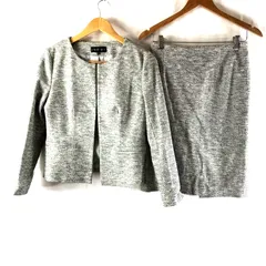 インディヴィ INDIVI スーツ ジャケット スカート フォック 裏地付き サイドポケット 白 黒 40サイズ 963682