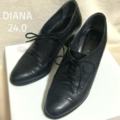 DIANA ダイアナ レースアップ ヒール 革ブーティー ローファー 黒 24.0