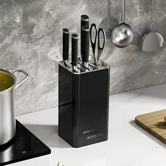 Crystal craft 包丁スタンド 包丁立て 包丁ケース 収納 包丁たて 包丁差し 包丁入れ 包丁置きキッチンツールスタンド おしゃれ シンプルデザイン ステンレス製 5本収納ブラック(ブラック)のサムネイル