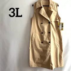 新品3L大きいサイズトレンチジレ着痩せ体型カバーベージュ襟付きコートアウター