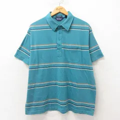 XL/古着 Par Four 半袖 ポロ シャツ メンズ 80s 大きいサイズ 青緑 ボーダー 25jun05 中古 トップス