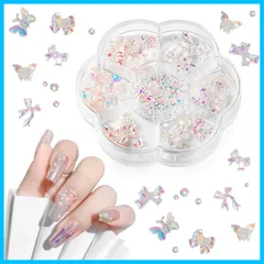 【数量限定】ネイルパーツセット 3D 立体 デコパーツ ネイルアート オーロラ 立体的な蝶々 リボン 蝶々パーツ ラインストーン Annhua ジェムストーン ジェルネイル ジュエリーパーツ ネイルデコレーション 手作り レジン封入パーツ キラキラ ネイルデザ