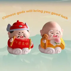 福神 妖精 神様 置き物 2個セット 縁起物 装飾品 オブジェ オーナメント 開運 風水 幸運 健康 運気向上 繁栄 伝統的 金運 財運 商売?盛 幸福 プレゼント ギフト インテリア 玄関