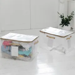 【新着商品】収納ボックス 折りたたみ 2個組 S 幅50×奥行34×高さ30cm (中身が見える/水に強い/内ベルト付/ラベルポケット2か所/バッグタイプ/自立する) [山善] 衣類 布団 完成品 ベージュ YTC-PBS2P(BE)