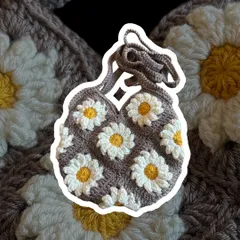 ポシェット　ハンドメイド　裏地　裏地付き　かぎ編み　編み物　花モチーフ　グラニースクエア　バッグ　韓国　デイジー　フラワー　ブラウン